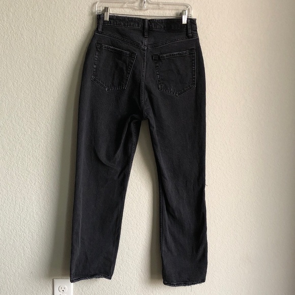 Abercrombie and Fitch Curve Love The Dad High Rise Jeans Short Black Distressed - Picture 6 of 14